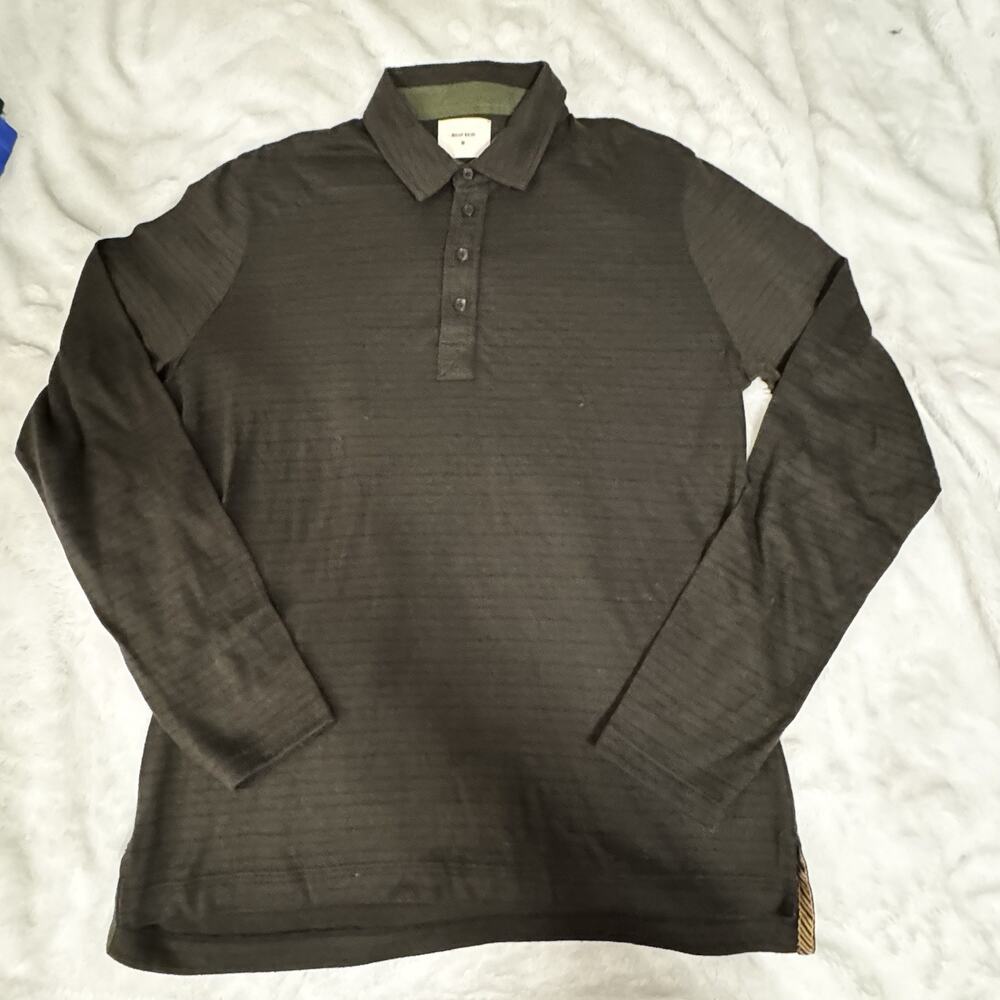 Billy Reid Green Military Stripe Polo Long Sleeve Large Men’s Soft!